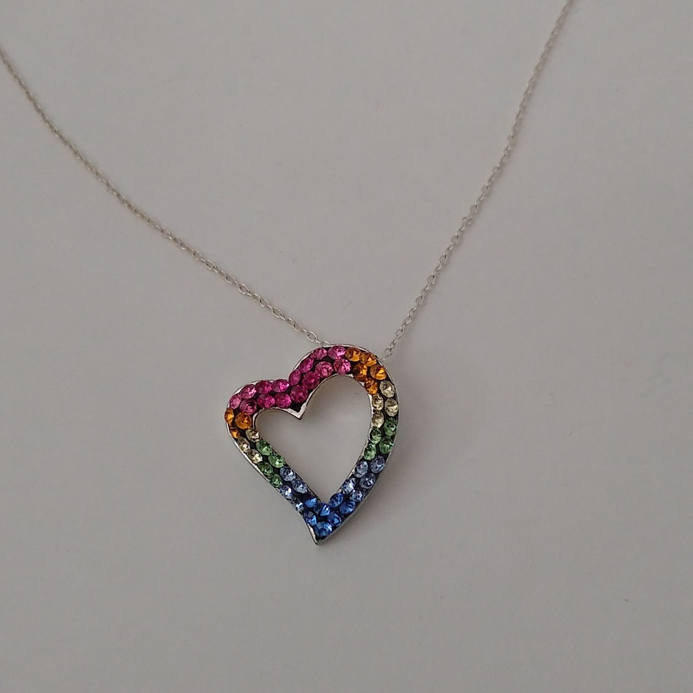 Rainbow heart crystal necklace